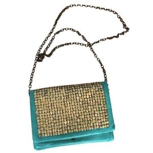 Deena & Ozzy Teal & Gold Chain Crossbody Bag